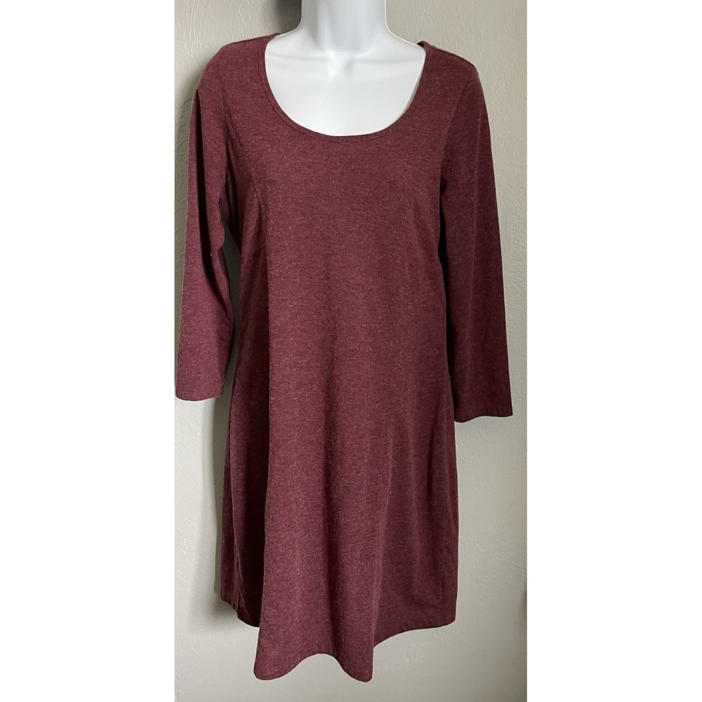 Prana Dress Womens Medium Burgundy Knit Stretch Long‎ Sleeves Knee Length